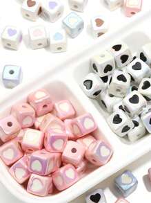 2/10 hạt vuông màu Acrylic 12mm có họa tiết hình trái tim được chạm khắc trên tất cả các mặt - Phụ kiện tự làm cho vòng tay cặp đôi, Quà tặng Ngày của Mẹ - hạt - Xem 5