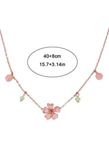 1pcs 新款樱花吊坠项链女夏季轻奢小众项链甜美 - 粉紅色櫻花 - 查看 3
