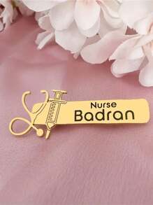 Customized Women Nurses & Doctors Name Badge Brooch, Stainless Steel Personalized Nurse Pin Gift For Nurses & Doctors - Style 1 - View 3