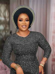 1pc Women's Traditional Multi-Layer Rhinestone Embellished Solid Color Head Wrap, Suitable For Weddings And Holiday Gifts, Abaya Hijab - Multicolor - View 17