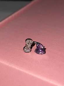 Anneau en acier au titane sans allergie en forme de nœud papillon amour. Anneau de piercing en os de cheval délicat avec zircone cubique artificiel. Boucles d'oreilles Punkgoth Y2K pour filles