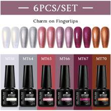 Mtssii Juego de 6 esmaltes de uñas en gel de unicolor de 7 ml, colores primavera-verano, glitter, negro, blanco, rojo, resistente a remojo, UV, semi-permanente, suministros para uñas
