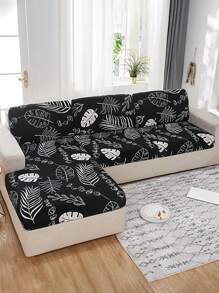 1 Stück digitaldruck Sofakissenbezug, Schwarz-Weiß Blättermuster, hoch elastisch, kratz- und staubfest, abnehmbar und waschbar, geeignet für Wohnzimmer, Schlafzimmer, moderne Dekoration, ganzjährig