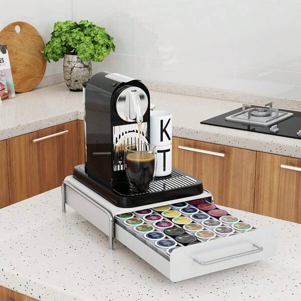 Porte Capsule de Café Tiroir de Rangement en Métal pour 36 Pcs Noir/Blanc