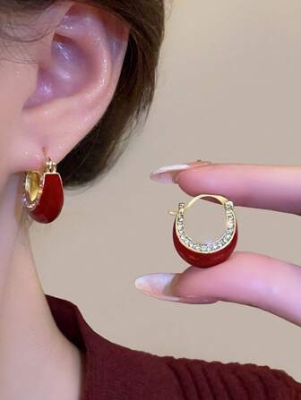 1 par de pendientes de borgoña de alta gama con cuentas, diseño de pendiente vintage de gota de agua estilo francés retro (el recuento de cristal de circonita varía)