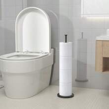 Soporte de papel higiénico (con función de reserva), soporte de almacenamiento de rollos de repuesto independientes, acero inoxidable, diseño moderno - Negro Mate - Ver 9