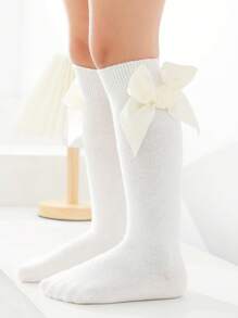 1 Pair Girls Mid-Calf Socks With Bow Decor, Cute Butterfly Lace Crew Socks, Versatile For Daily Wear, Summer - Red - View 22