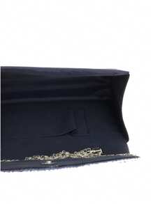 Girly Handbags Womens Pleated Diamante  Satin Clutch Bag - Navy Blue - View 5