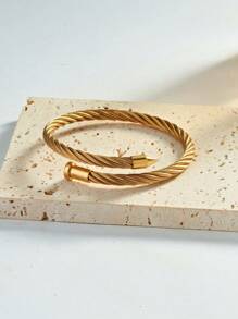 2 pièces/1 pièce Bracelet uniexe casual en acier inoxydable plaqué or 18K, design à vis, convient pour homme et femme, pour porter au quotidien en toute saison
