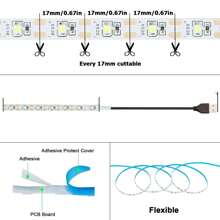 DC5V USB Warm White LED Strip Lights 1M/60 LEDs, Cuttable Flexible 1M-5M Length Options For Cabinets, Mirrors, TV Backlight, Bedroom & Festival Decor DIY
