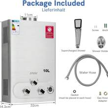 BriSunshine Calentador de Agua de Gas 10L Con Ducha Sobrealimentada, Calentador de Agua de Gas GLP Propano Butano Adecuado Para el Hogar, Vehículos Recreativos y Exteriores [Clase de eficiencia energética A]
