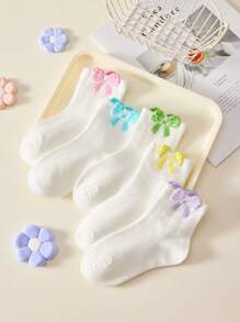 4 đôi tất trẻ em cổ ngắn với nơ 3D nhiều màu sắc, tất trắng dài đến bắp chân, thích hợp mặc đi học, dễ thương và vui nhộn, thể thao và chạy bộ, kiểu công chúa ngọt ngào, phù hợp cho mùa xuân, hè, thu và đông, món quà đáng yêu cho bé gái, phù hợp cho bé từ 1-12 tuổi, màu ngẫu nhiên. - Nhiều màu - Xem 4