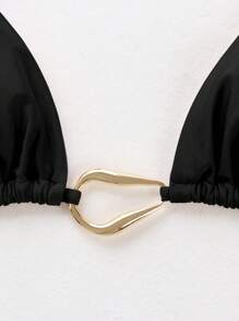 Sexy And Elegant Solid-Color Coffee Three Pieces Women's Bikini Swimsuit For Spring And Summer, Perfect For Beach Vacations, Parties And Dates - Black - View 4