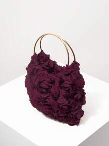 优雅玫瑰花朵装饰晚宴手拿包，女士正式派对手提包，温柔甜美女孩单肩包，纯色水桶包，婚礼新娘包（图案随机）