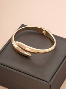 1/2pcs Geometric Metal Bracelet, Minimalist Style, Exaggerated Design, Streamlined Bangle, Thick Cuff - Gold - View 4