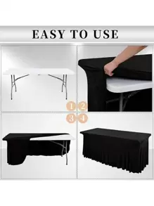 半件装弹力桌布，适用于长方形桌子，抗皱，带裙边，适用于派对、婚礼、生日、活动（多种颜色和尺寸可选） - 彩色 - 查看 9