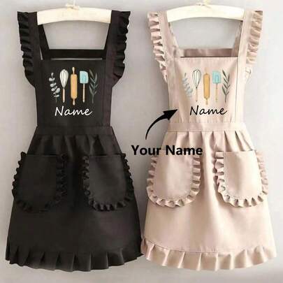 1pc Customized Printed Stylish Apron, Women's Elegant Customized Printed Apron, Waterproof And Stain Resistant, Apron Cute Lace Skirt Apron,Black Stain Resistant Apron,Sleeveless Apron,For Home, Kitchen,Nail Shop,Cooking, Baking, Nail Salon, Women Work Uniform,Coffee Smock,Home Cooking Clean Sleeveless Bib Apron,Multi-Functional,Home With Accessible Solutions,Warm Ambience,Home & Living, For Family, Mother's Day Gift