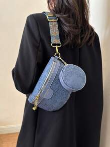 Fashion Embossed Waist Bag & Chest Bag 2 Pieces Set For Women, Large Capacity, Chinese Style - Blue - View 10