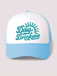 1pc Y2K Embroidered "Day Drinking" Cord Mesh Snapback Cap, Breathable Adjustable Golf Sun Hat For Women/Men, Fashionable Summer Casual Unisex Hat - Sponge Mesh Cap - View 2