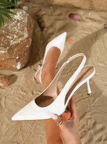 On feet& in love Fall/Winter Women's Fashion Elegant Pointed Toe Back Strap High Heel Pumps, Versatile Commuter Wear, Suitable For Wedding Dress Pairing,Elegant,Party - White - View 3