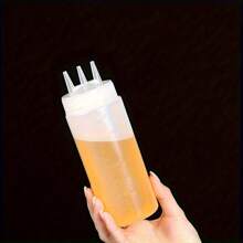 1 pieza, Botella exprimible, Botella de salsa, Botella exprimible de condimento, Botella exprimible de condimento de 3 orificios, Ensalada, Barbacoa, Hornear, Camping, Utensilios de cocina Botella de aderezo para ensalada, salsa de tomate, condimento - Blanco - Ver 8