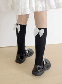 1 Pair Girls Mid-Calf Socks With Bow Decor, Cute Butterfly Lace Crew Socks, Versatile For Daily Wear, Summer - Red - View 16