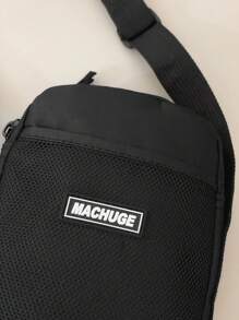 1 Pc Mini Mesh Front Pouch Decor Nylon Men's Shoulder Bag, Casual Crossbody Bag For Shopping, Travel, Holiday Gift - Black - View 6