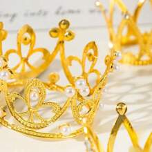 15 peças sortidas mini coroas de ouro bolo toppers para decoração de festa de aniversário - ouro - Ver 4