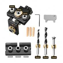 [Esenciales para trabajar la madera en 3 en 1] Kit de guía de espigas de 3 en 1: Punzón localizador ajustable de espigas de aluminio, guía de agujeros de bolsillo y herramienta de guía de taladrado de gabinetes