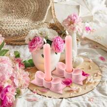 Suport pentru lumânări cu fundă roz, centre de masă cu fundă pentru decorarea nunții, sfeșnic lung pentru lumânări, suport pentru lumânări din gips stil Ins, centru de piesă decorativ pentru candelabre pentru petrecere de masă de nuntă