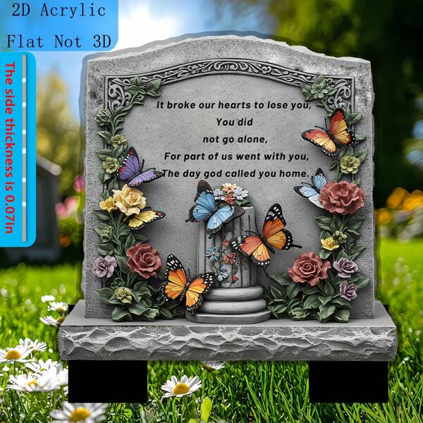 1 pièce Plaque commémorative style vintage avec fleurs et papillons, taille : 12,5 x 20 cm. Plaque en plastique imperméable pour commémorer des êtres chers, souvenirs de Pâques, hommage sur une tombe, sans électricité nécessaire, impression 2D, panneau pour jardin commémoratif | Décoration de style vintage | Plastique résistant aux intempéries, plaque commémorative