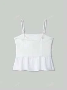 Women Ruffled Hem Strap Camisole Top