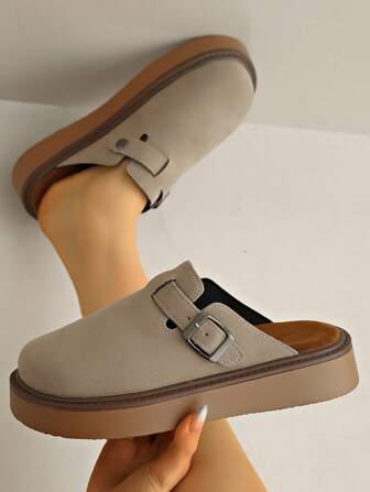 女士圆头厚底舒适一脚蹬穆勒鞋，软底防水休闲时尚百搭，春季