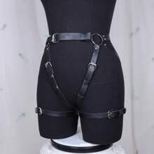 1PC Women PU Leather Harness Garter Belt Punk Gothic Style Body Bondage Suitable For Nightclubs And Underwear Decoration - Black - View 5
