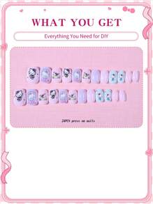 Sanrio Sanrio 24 stuks korte vierkante schattige 3D opdrukbare nagels passen perfect acryl nep nagels set, nagel voor meisjes en kinderen dagelijks gebruik en familiebijeenkomsten
