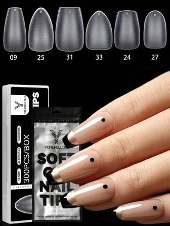 YOKEFELLOW 300 piezas Puntas falsas YOKEFELLOW Al almendra/acarreo/cuadrado/ovalado, 15 tamaños de prensado ultrafino de cobertura completa, ajuste sin costuras y falsas naturales para mujeres para uso rápido y portátil Arte DIY prensa Acrylic en casa y como regalo