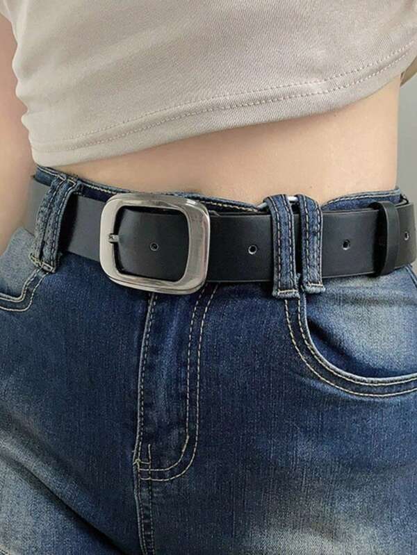 1pc Women's Black Casual Fashion Versatile Denim Belt, Suitable For Mother's Day And Birthday Gift