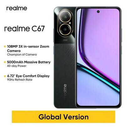 Realme Realme C67 Unlocked Cellphone 6GB+128GB/8GB+256GB Global Version, 4G LTE, Andriod 14 Smartphone, 108MP 3X In-Sensor Zoom Camera Mobile Phone With Snapdragon 685 Processor And EU Fast Charger