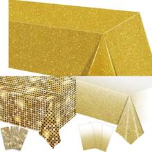 1pc Disco Thema Gradiënt Goudkleurige Tafelkleed, Wegwerp Plastic PE Tafelkleed Voor Feest, Bruiloft, Jubileum, Verjaardagsdecoratie