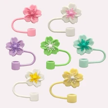 1/2/3/4/5/6/7/8 件卡通花朵吸管杯盖，硅胶吸管盖适合 30 和 40 盎司带手柄玻璃杯，10 毫米可爱吸管尖盖适用于杯子配件