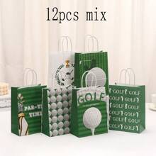 6/12/24pcs/Set Golf Sports Series Kraft Paper Printed Bags, Packaging Bags For Party Gift, Kraft Paper Bags