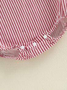 Baby Boy Romper Summer Sleeveless Round Neck Button Shoulder Stripes Print Romper Newborn Overalls - Đỏ - Xem 8