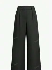 Simple Solid Color Wide Leg Suit Pants (Without Belt), Casual & Versatile