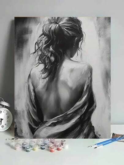 1 Set Black & White Girl Themed DIY Digital Oil Painting Kit, Art Oil Painting Set For Bedroom Decor And Wall Art, Simple Yet Fun Painting Method To Fulfill Your Artist Dream, Perfect Gift For Friends, 40*50cm