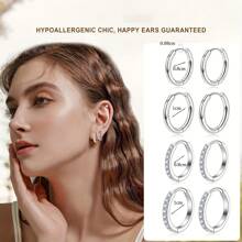 DAILI 4-10 Pairs Women's Small Flat Back Stud Earrings, Hypoallergenic Stainless Steel Earring Set, Includes Hoop And Cartilage Earrings, Suitable For Multiple Piercings, Gift Box - Silver - View 8