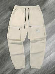 Men's Casual Outdoor Multi-Pocket Drawstring Cargo Pants - Beige - View 3