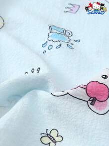 Set de 2 piezas de pijama para mujer de primavera/verano con parte superior de manga corta con botones y bolsillo con estampado de Hello Kitty de Sanrio y pantalones cortos con lazo, adecuado para uso en casa