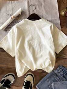 女士休闲短袖圆领加大码 T 恤，女士休闲标语 T 恤