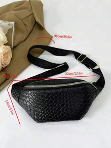 Retro Floral Print Fanny Pack, Quilted Zipper Waist Bag, Straw Beach Waist Pouch - Black - View 11