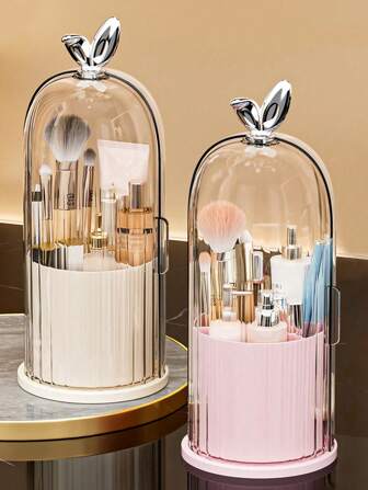 1个360°旋转化妆刷架，带透明盖，桌面刷具展示架，化妆品收纳盒，首饰盒，化妆刷收纳袋，化妆刷架，刷子架，香水收纳盒，化妆包，女士礼物，圣诞礼物，女士送礼佳品